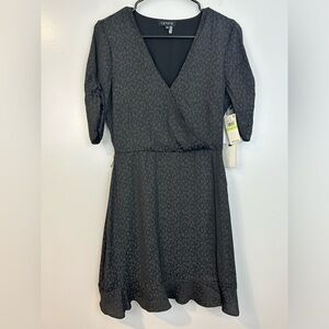 NWT 1. State Black Leopard Print Short Sleeve Ruffle Mini Dress 4